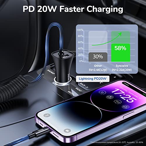 Apple MFi Certified] Syncwire iPhone Car Charger 32W Super Fast Car Phone Charger Cigarette Lighter USB Car Adapter with Build