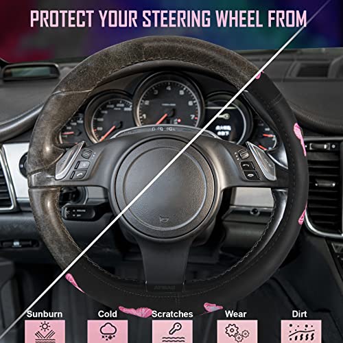 Pink Embroidery Butterfly Steering Wheel Cover