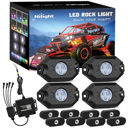 RGB LED Rock Lights Kit 4PCS Bluetooth App Control Multicolor (4 Count)