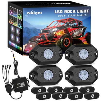 RGB LED Rock Lights Kit 4PCS Bluetooth App Control Multicolor (4 Count)