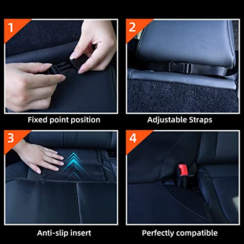 Car Seat Protector Durable Oxford Fabric and Faux Leather Seat Cover Protection Mat Universal Fit for Vehicles with Mesh Storage Pockets Pure Black Black 2 Pack (2 Count)