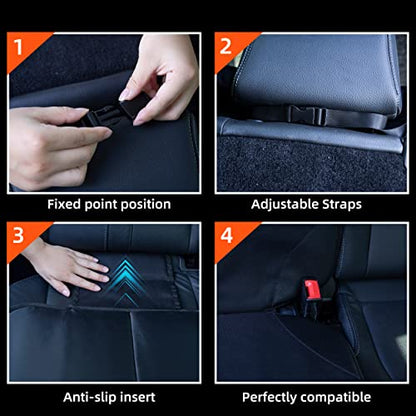 Car Seat Protector Durable Oxford Fabric and Faux Leather Seat Cover Protection Mat Universal Fit for Vehicles with Mesh Storage Pockets Pure Black Black 2 Pack (2 Count)