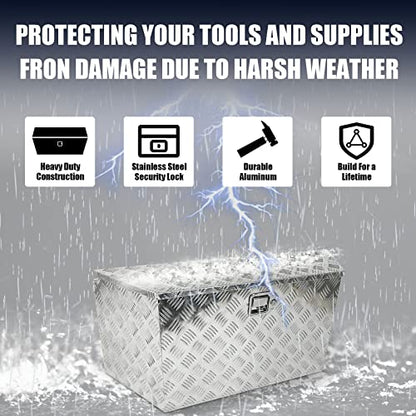 39 Inch Heavy Duty Aluminum Stripes Plated Tool Box Pick Up Truck Bed RV Trailer Tongue Toolbox Waterproof Storage Organizer with Lock and Keys