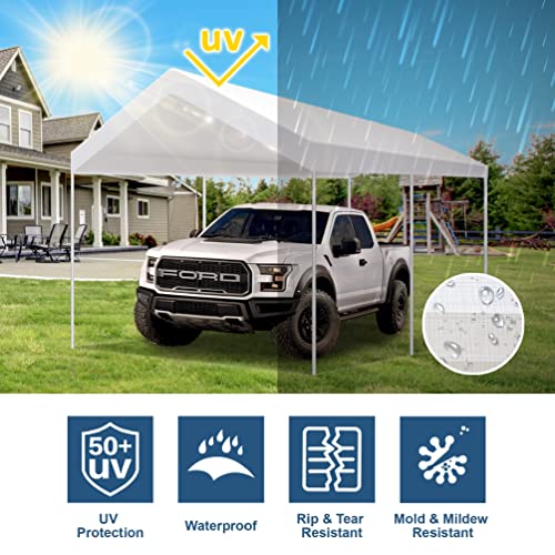 12'x20' Carport Replacement Canopy Cover for Car Garage Shelter Tent Party Tent Top Tarp with Ball Bungees