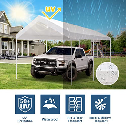 12'x20' Carport Replacement Canopy Cover for Car Garage Shelter Tent Party Tent Top Tarp with Ball Bungees