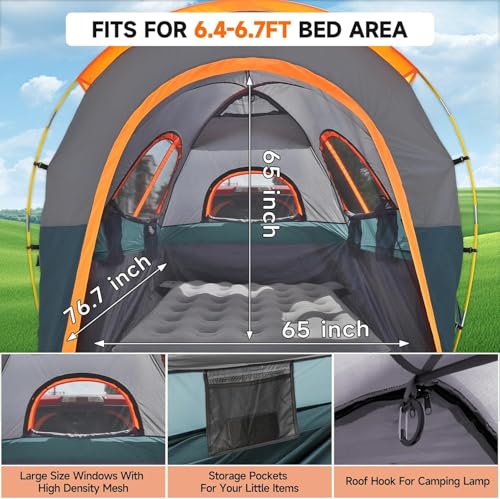 Truck Bed Tent 6.4' ~ 6.7' Easy Set Up Umburato Pickup Truck Tents for Camping