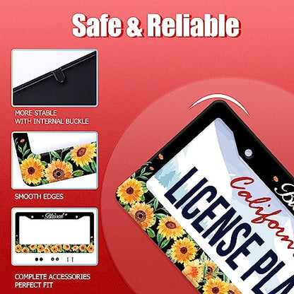Watercolor Sunflower License Plate Frame Stainless Steel Car Parts 12.3x6.3