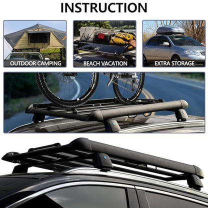 50" x37.8" x3.54" Universal Aluminum Roof Rack Rooftop Cargo Carrier Luggage Basket 330LBS Heavy Duty Car Top Luggage Holder for Cars SUVs and Trucks