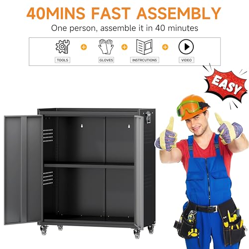 Metal Garage Storage Cabinet with Wheels