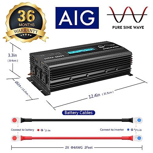 1000 Watt Pure Sine Wave Power Inverter ETL UL458 12V DC to 110V 120V AC