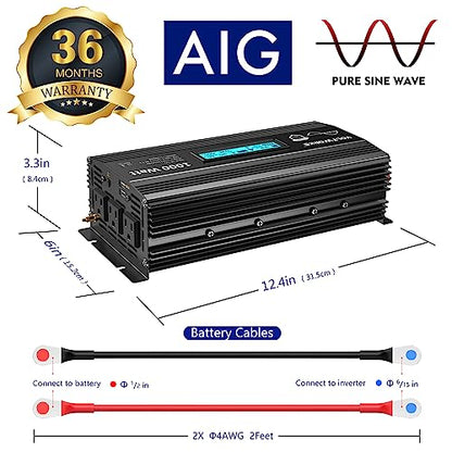 1000 Watt Pure Sine Wave Power Inverter ETL UL458 12V DC to 110V 120V AC