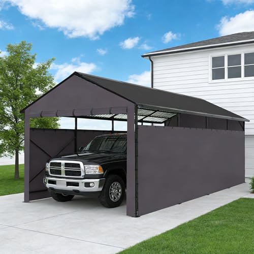 22x11 FT Heavy Duty Metal Carport with Oxford Cloth Enclosure