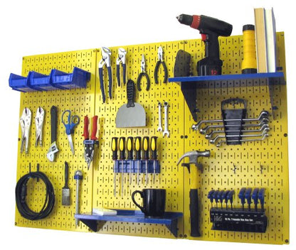 Pegboard Organizer 4 ft. Metal Pegboard Standard Tool Storage Kit with Yellow Toolboard and Blue Accessories