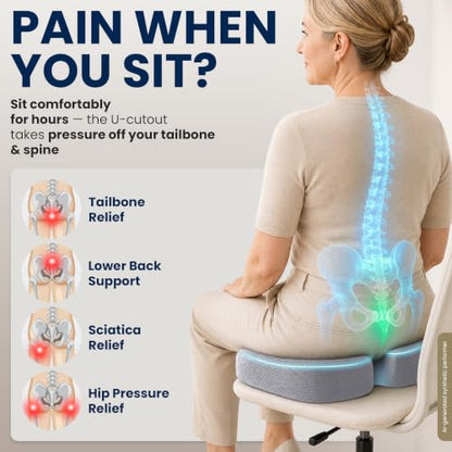 Seat Cushion Memory Foam Chair Cushion for Tailbone Pain Relief