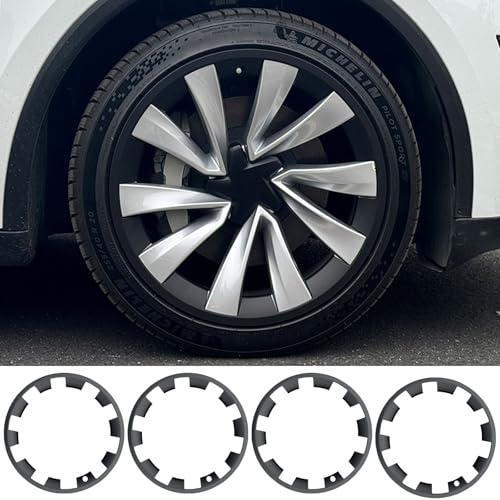 for Tesla Model Y 20 Inch Helix Wheel Rim Protector Hubcaps Helix Wheels Rim Cover Tire Trim Rings Matte Black 4Pcs Model Y Accessories (4 Count)