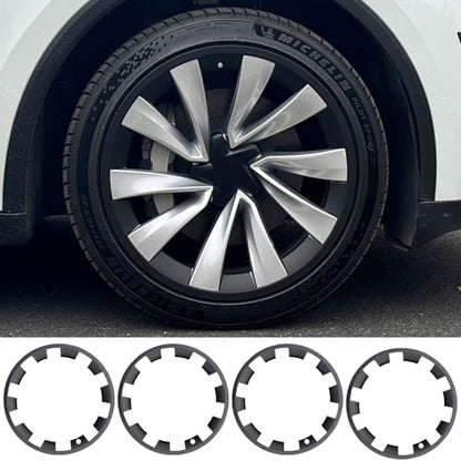 for Tesla Model Y 20 Inch Helix Wheel Rim Protector Hubcaps Helix Wheels Rim Cover Tire Trim Rings Matte Black 4Pcs Model Y Accessories (4 Count)