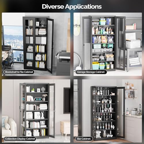 Lockable Display Cabinet with Glass Doors & 5 Adjustable Shelves