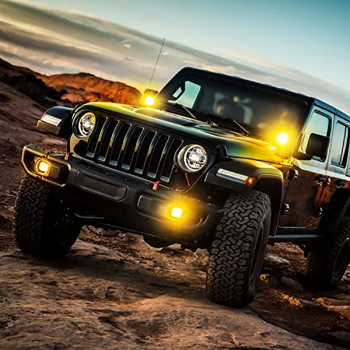 2PC 4Inch Amber Led Pods Triple Row 60W Flood Spot Combo Driving Fog Lights with 16AWG Wiring Harness
