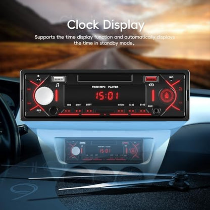 Single Din Car Stereo with Bluetooth 5.0 Hands Free Calling Digital Car Stereo Receiver FM Radio Car Mp3 Player Audio Multimedia System with 2 USB