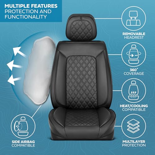 Curated Diamond IV Leather Seat Covers for Cars & SUVs (2 Count)