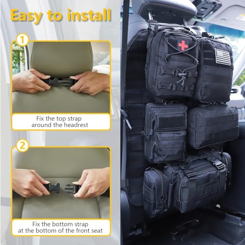 Universal Tactical Car Seat Back Organizer Bag Tactical Molle Vehicle Organizers Panel Vehicle Protector Organizers with 5 Detachable Pouches for Car Truck Ford Jeep