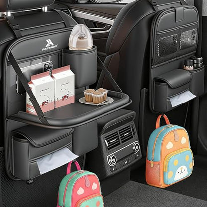 2 Pack Universal Premium Leather Foldable Car Backseat Organizer with Table Tray (2 Count)