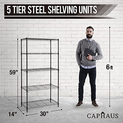 3/4/5-Tier Adjustable Height Wire Shelving Unit, Wire Rack Shelving, Metal Steel Storage Shelves, Garage Shelving Storage Organizer, Utility Storage Shelf, 5-Tier Without Wheels, Black (5 Count)