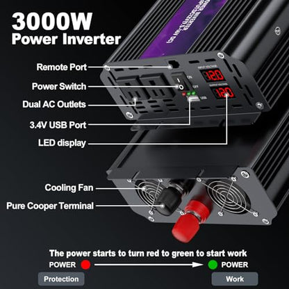 3000W Power Inverter 12V DC to 110V