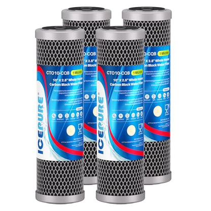 1 Micron 10" x 2.5" Whole House Upgraded Coconut Shell Activated Water Filter Lead Remove Filter Cartridge Replacement for WFPFC8002 (4 Count)