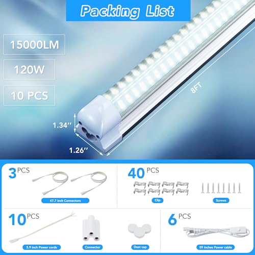 10 Pack 8FT T8 LED Shop Lights (10 Count)