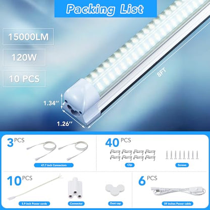 10 Pack 8FT T8 LED Shop Lights (10 Count)