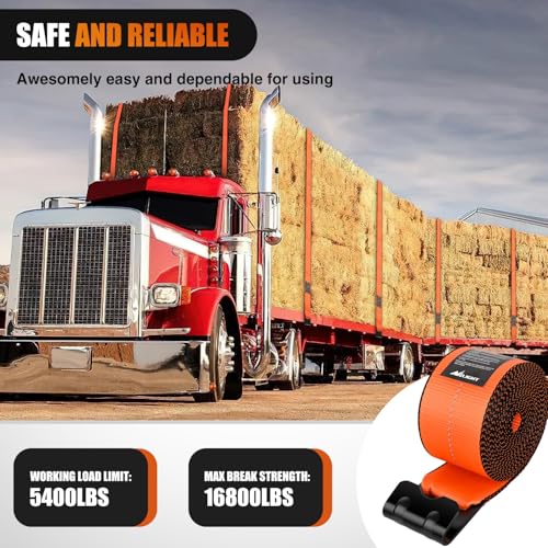 Truck Straps 4" x 30' Heavy Duty Tie Down with Flat Hooks (4 Count)