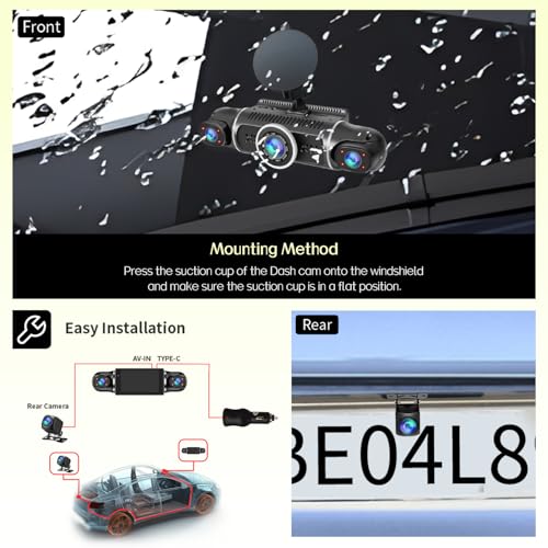360° Dash Cam Front and Rear View 4 Channel Dash Camera FHD 2K+1080Px3 for Car