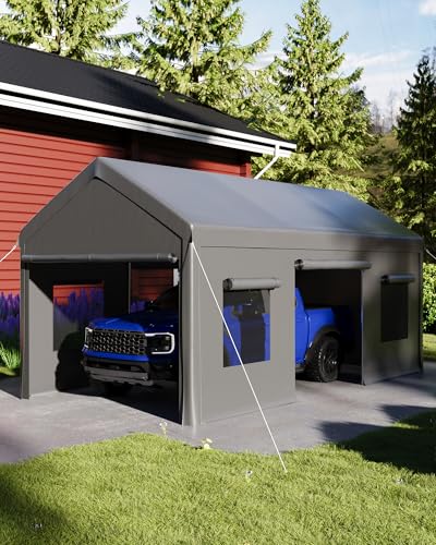 10x20 Ft. Metal Carport Garage with PE Fabric and Galvanized Steel Frame Outdoor Shelter for Cars