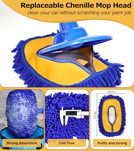 56.7" Car Wash Brush Mop Kit Mitt Sponge with Long Handle Car Cleaning Supplies Kit Tools Car Washing Duster Exterior Scratch Free