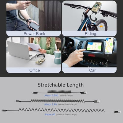 Coiled USB C Cable for Car (3 Count)