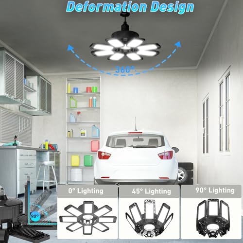 Garage Light 240W 24000LM 6500K Garage Lights Ceiling LED with 8+1 Deformable Panels