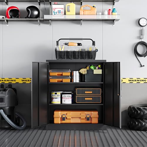 Metal Garage Storage Cabinet with 2 Doors and 2 Adjustable Shelves