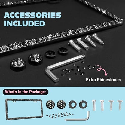 Elegant Black Bling License Plate Frame for Women