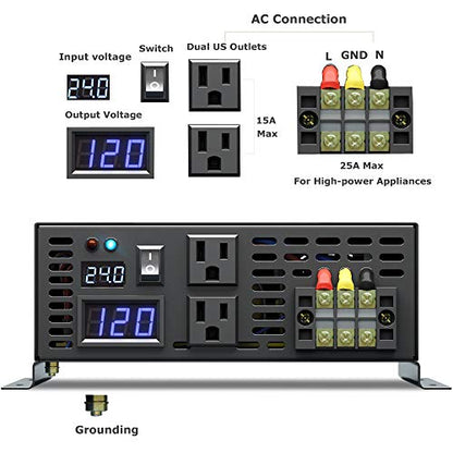 Strong Driving Capacity 2500W 24VDC to 120VAC Pure Sine Wave Inverter Power Converter
