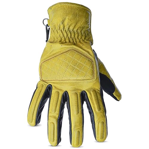 Leather Motorcycle Gloves for Men with Soft Polyester Lining Bike Riding Gloves with Grip Patches on Palm and Accordion Panels on Fingers and Cuff