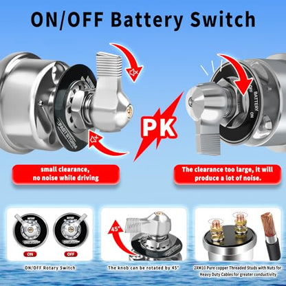 200A 12 48V High Current Master Battery Disconnect Switch Battery Power Cut Off Isolator Killer Switch with Face Plate for Car Vehicle RV Truck Boat Marine ATV