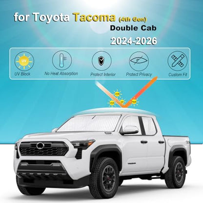 Car Sun Shades for Toyota Tacoma Double Cab 2024 2025 2026 Accessories (6 Count)