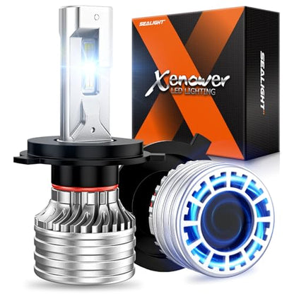 H4 Bulbs, 90,000LM 14X Brightness, 6500K White, IP68 Waterproof, 500% Heat Dissipation, 80,000H Lifespan, Plug and Play, 2 Pack