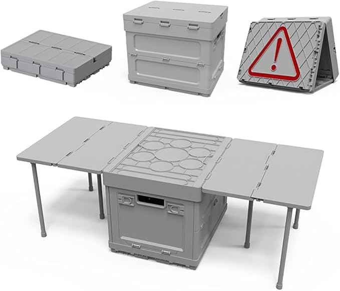 Folding Storage Box with Table, 3 in 1 Camping Collapsible Bins with Parking Warning Sign, Multifunctional Foldable Container, Outdoor Storage Bin for Picnic, Home, Office, Car