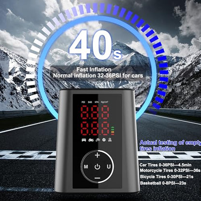 Tire Inflator Smart Fast Auto Tire Inflation 150 PSI 20000mAh Cordless Air Pump with Emergency Light for Outdoor SUV Car Motorcycle Bike Ball