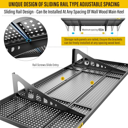 4Pack 1.64x4ft Adjustable Metal Garage Wall Shelving Heavy Duty Garage Storage Shelf Wall Mounted Black (4 Count)