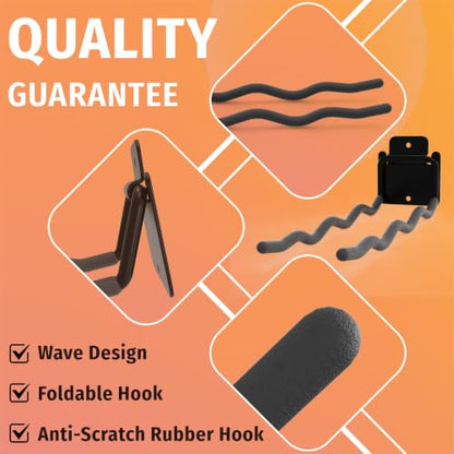 4 Pack 12 Inch Wave Garage Hooks Wall Mount Hangers (4 Count)