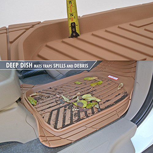 Beige Heavy Duty Front & Rear Rubber Floor Mats Universal Liners for Car SUV Van & Truck