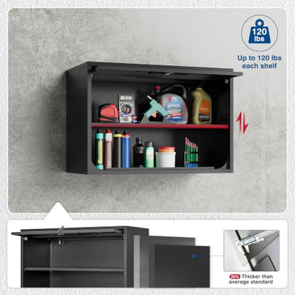 Metal Storage Cabinet Black Wall Cabinets with Shelf and Locking Door